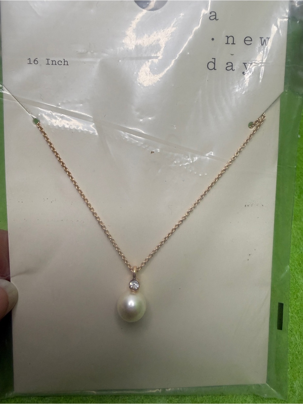 Target Gold-Tone Chain Necklace with Cream Pearl and Clear Stone